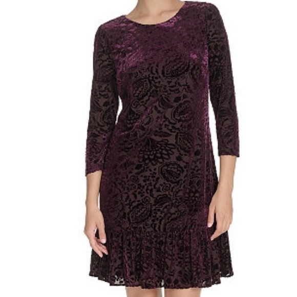 Tommy Hilfiger Purple Floral Velvet Dress. Size 12p. NWT - Picture 1 of 8